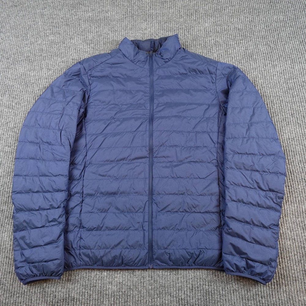 Uniqlo Jacket Mens Medium Blue Ultra Light Down Puffer Full Zip Packable Hiking